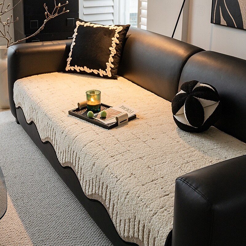 Sofa Cover For Dog Soft Thickened Plush Couch Cover with Irregular Wave Edges Pet Friendly2