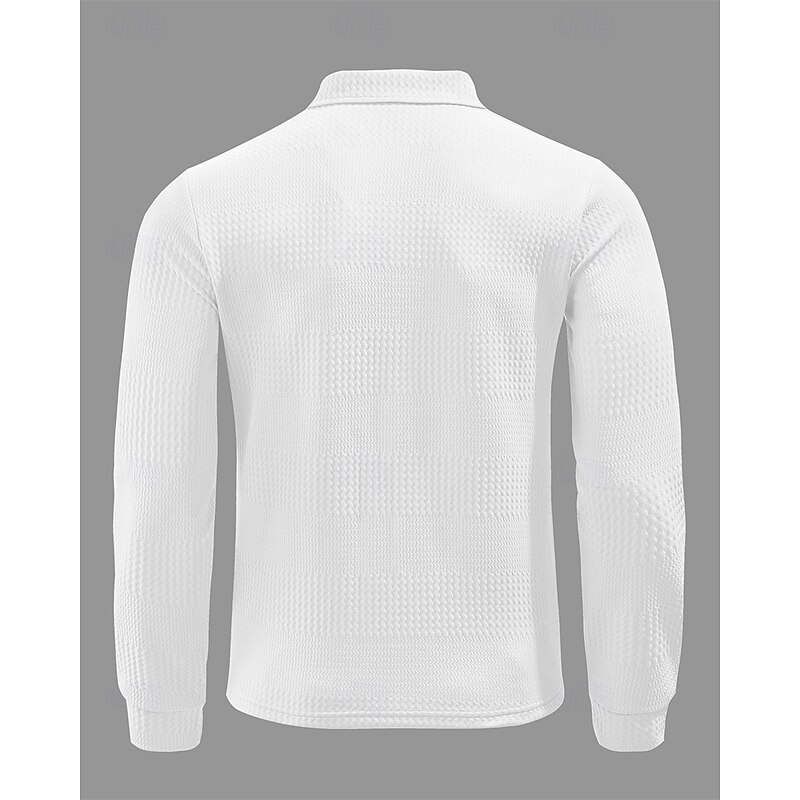 Men's Golf Shirt Golf Polos Shirts Work Casual Lapel Long Sleeve Basic Modern Plain Buttons Jacquard Spring Fall Regular Fit Black White Khaki Golf Shirt4