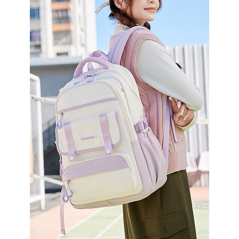 Waterproof Multi-Pocket Backpack - Large Capacity School Bag, Layered Storage, Lightweight Design, Side Pockets, Suitable for Teen Students and Daily Commuters Black Pink Blue3