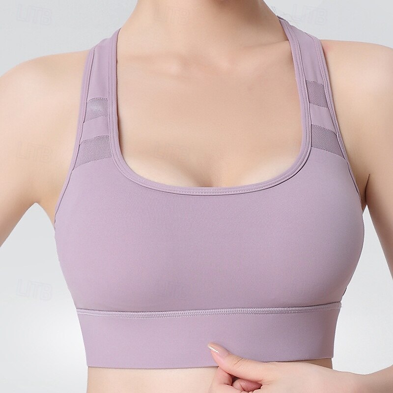 Women's Racerback Bra Yoga Crop Tank Top Sports Bra Underwear High Supports Breathable Hollow Padded Solid / Plain Color Sport Activewear Black Blue Gym Volleyball Running3