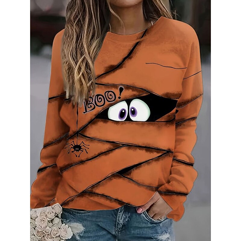 Halloween Women's Sweatshirts Monster Graphic Casual Long Sleeve Crew Neck Regular Tops Street Dailywear Casual Print Purple Orange Spring Fall Winter