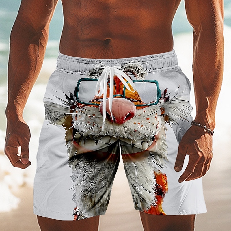 Men's Animal Cartoon Tiger Swim Trunks Swim Shorts Board Shorts Mid Waist Funny Outdoor Vacation Dailywear Side Pockets Mesh Lining Elastic Drawstring Waist Designer Clothing Apparel2
