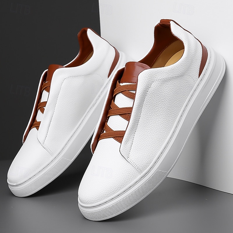Men's White Casual Sneakers with Brown Accents Comfortable Daily Shoes for Office and Travel3