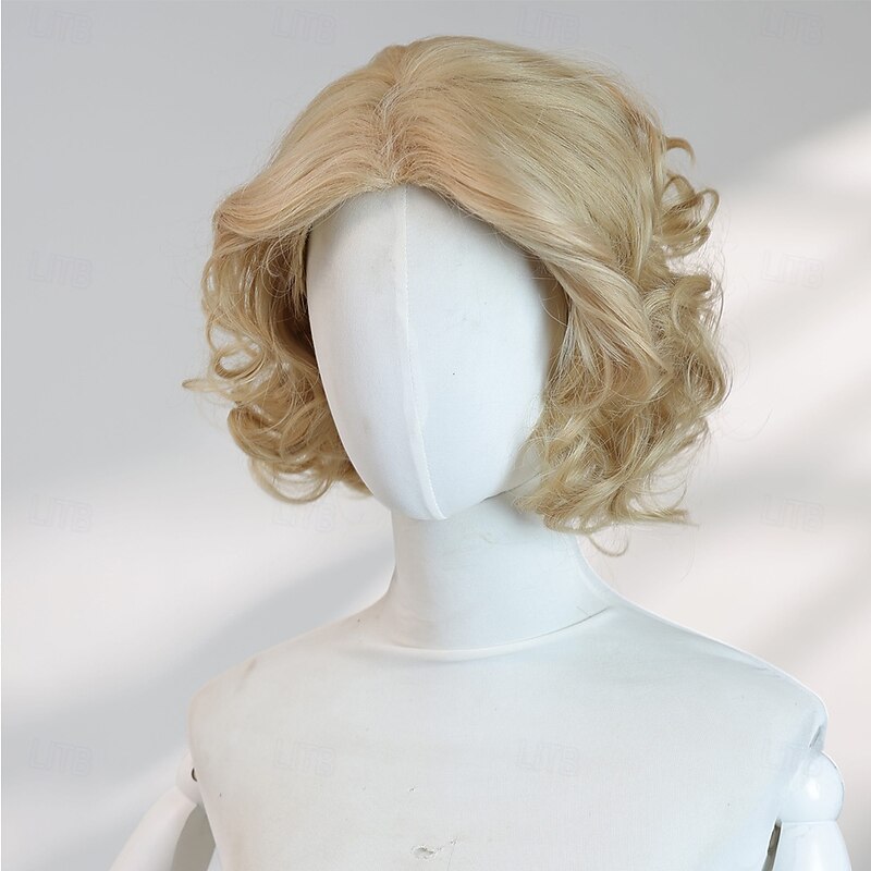 10‑Inch Short Gold Wavy Wig with Middle Part – No Bangs, Synthetic Halloween Hairpiece for Cosplay, Parties & Photo Shoots2