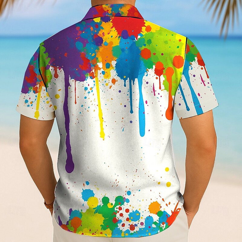 Men's Graffiti Splash Ink Shirt Summer Shirt Button Up Shirt Short Sleeve Fashion Casual Outdoor Daily Streetwear Summer Spring Turndown 3D Print Collared Shirts White2