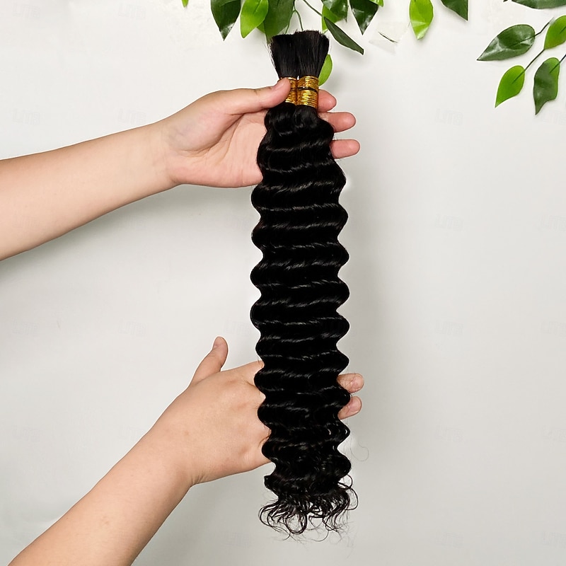 3 Bundle Of Human Hair Natural Color No Weft Remy Bulk Hair Deep Wave Huamn Hair 10-28 Inches2