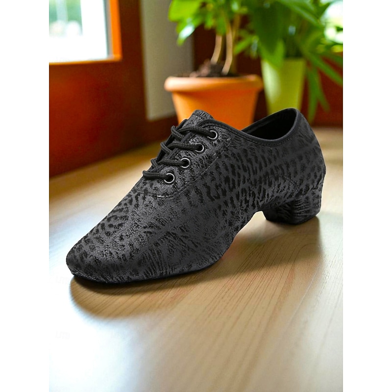 Women's Black Leopard Pattern Lace-Up Dance Shoes - Low Heel Professional Practice Jazz Shoes for Female Dancers and Studio Training4