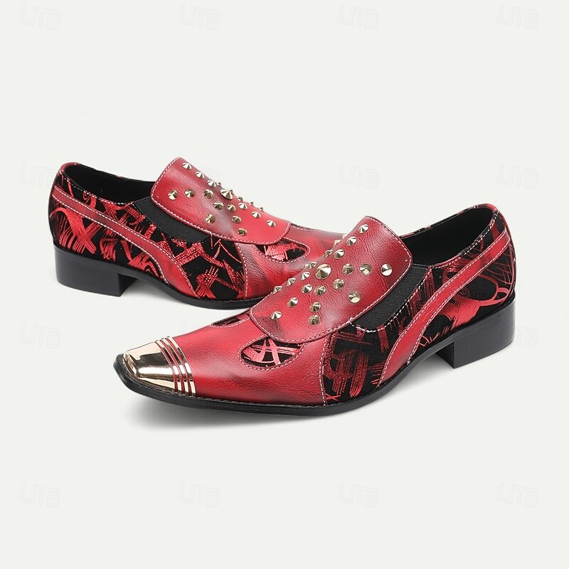 Men's Red Leather Shoes with Studded Detailing and Sleek Modern Design Perfect for Trendy Casual Wear Fashion Shows and Social Gatherings3