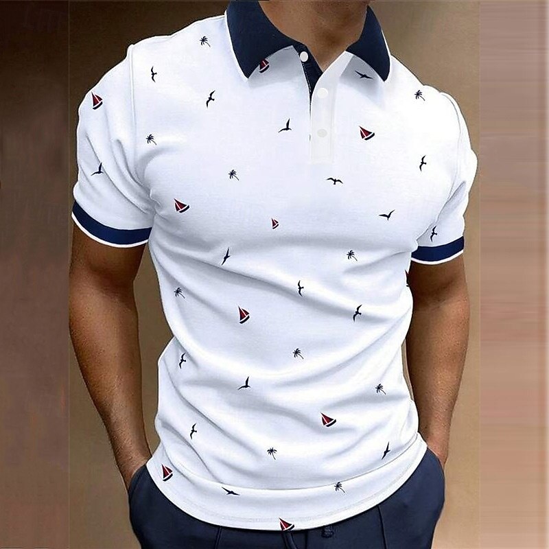 Men's Polo Shirts Golf Shirt Short Sleeve Polo Shirts Collared Shirts Business Casual WorkWear Formal Wear Festival Wear Buttons 3D Print White Pink Blue4