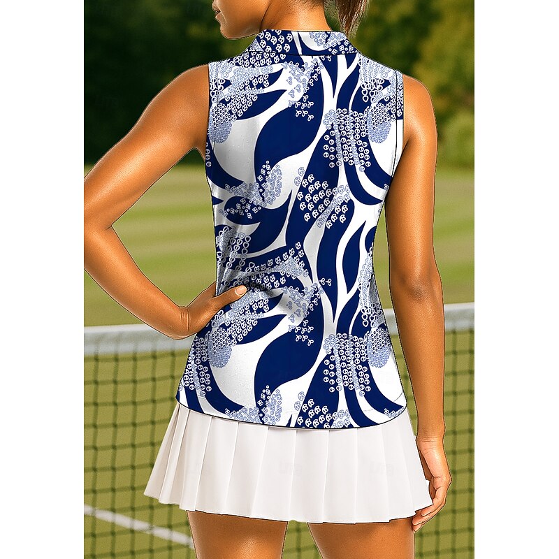 Women's Geometric Sport Shirt Golf Polo Shirt Tank Top Tennis Shirt Sleeveless Zipper UPF50+ UV Resistant High Elasticity Moisture Wicking Breathable Tennis Pickleball Running Turndown Zip Collar2