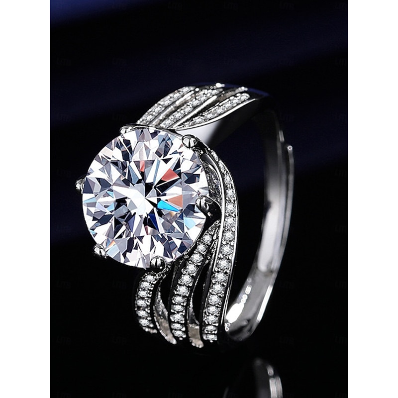 Women's Luxury Silver-Plated Ring with Large Round Cut Zircon and Pave Crystal Detailing - Elegant Statement Jewelry for Parties and Formal Occasions