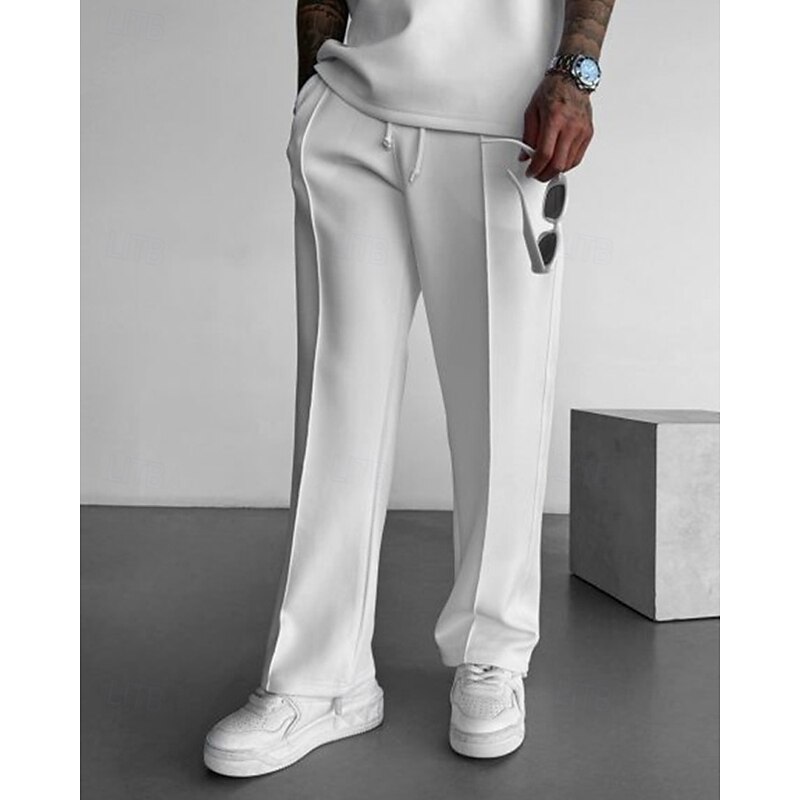 Men's Athletic Pants Sweatpants Trousers Straight Leg Sweatpants Pleated Pants Pocket Elastic Waist Drawstring Plain Comfort Sports Outdoor Daily Fashion Casual Black White Micro-elastic2