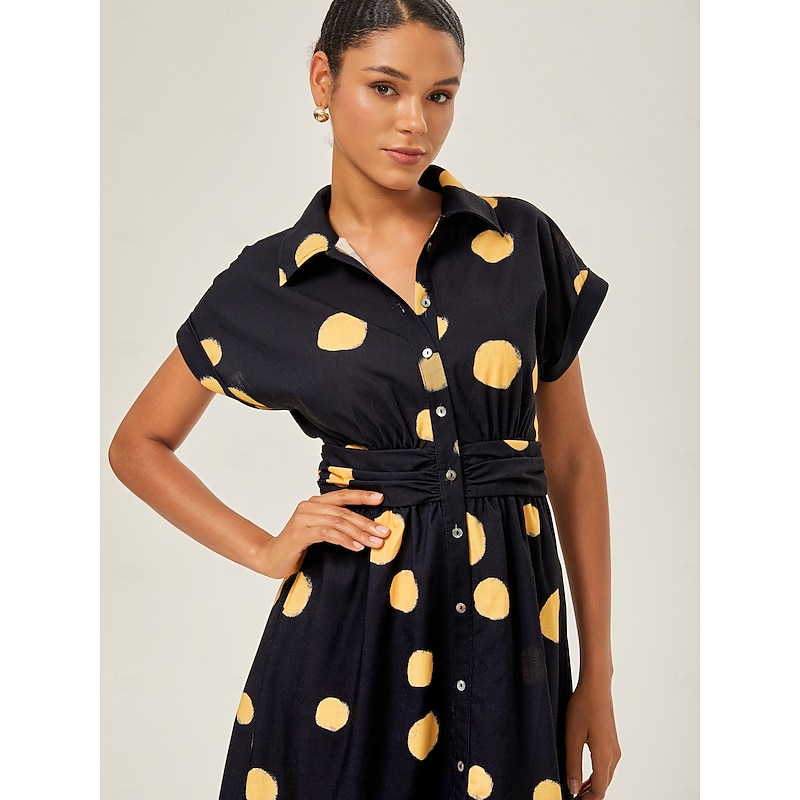 Retro Black Yellow Polka Dot Cinched Dress2