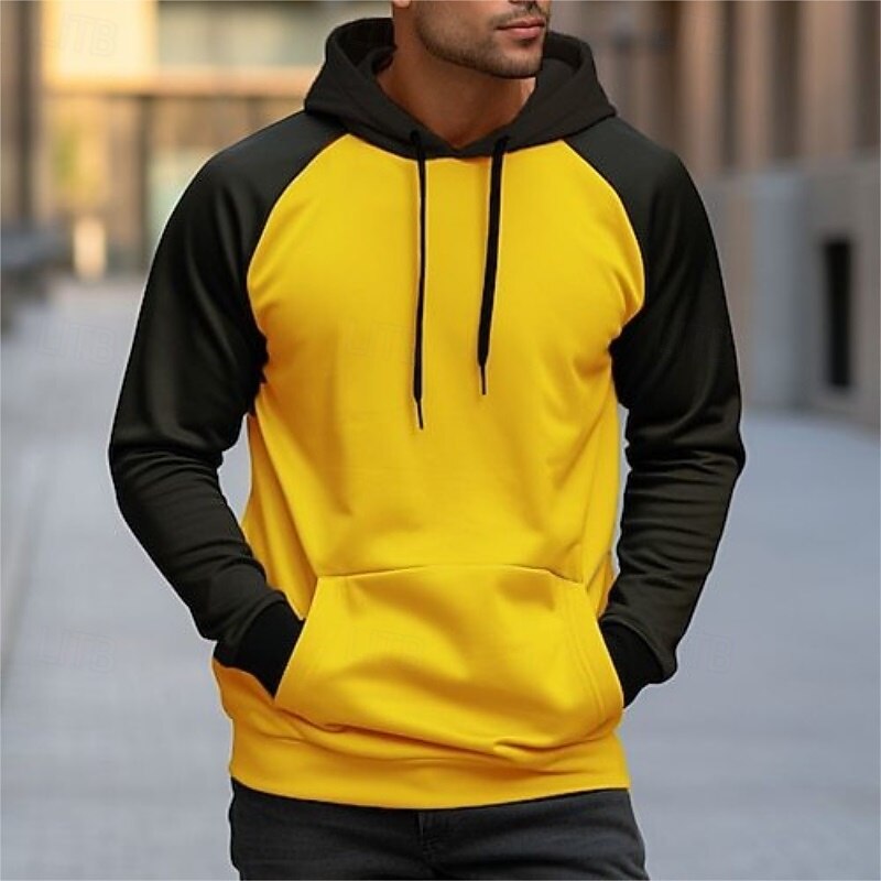 Men's Hoodie Yellow Red Khaki Gray Hooded Color Block Color Block Front Pocket Sports & Outdoor Casual Daily Streetwear Cool Sportswear All Seasons Clothing Apparel Hoodies Sweatshirts2
