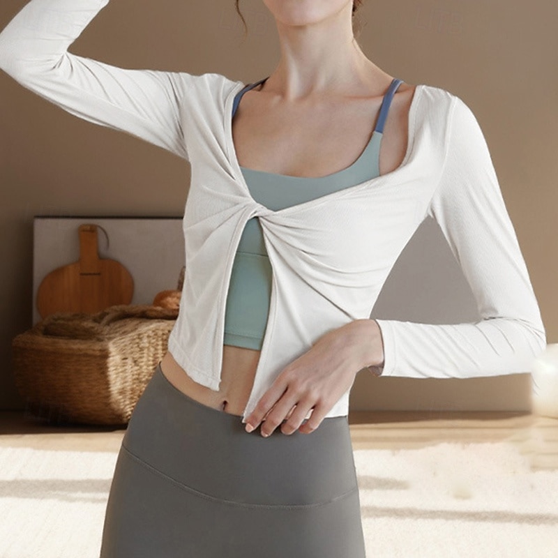 Women's Activewear Stretchy Breathable Long Sleeve Sports Solid Color Top For Gym Dance Athletic Activewear4