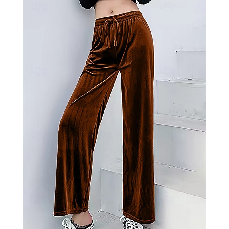 Women's Wide Leg Corduroy Pants Slacks Streetwear Casual Full Length Natural Plain Elastic Drawstring Design Comfortable Vacation Holiday Going out Fuchsia Brown Fall Regular Fit4