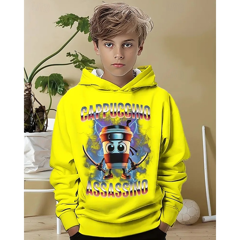 Boys' Casual Hoodie with TUNG TUNG TUNG SAUR Funny Abstract Print Long Sleeve Spring Fall Fashion Streetwear Kids 4-12 Years Hooded Outdoor Daily Regular Fit2