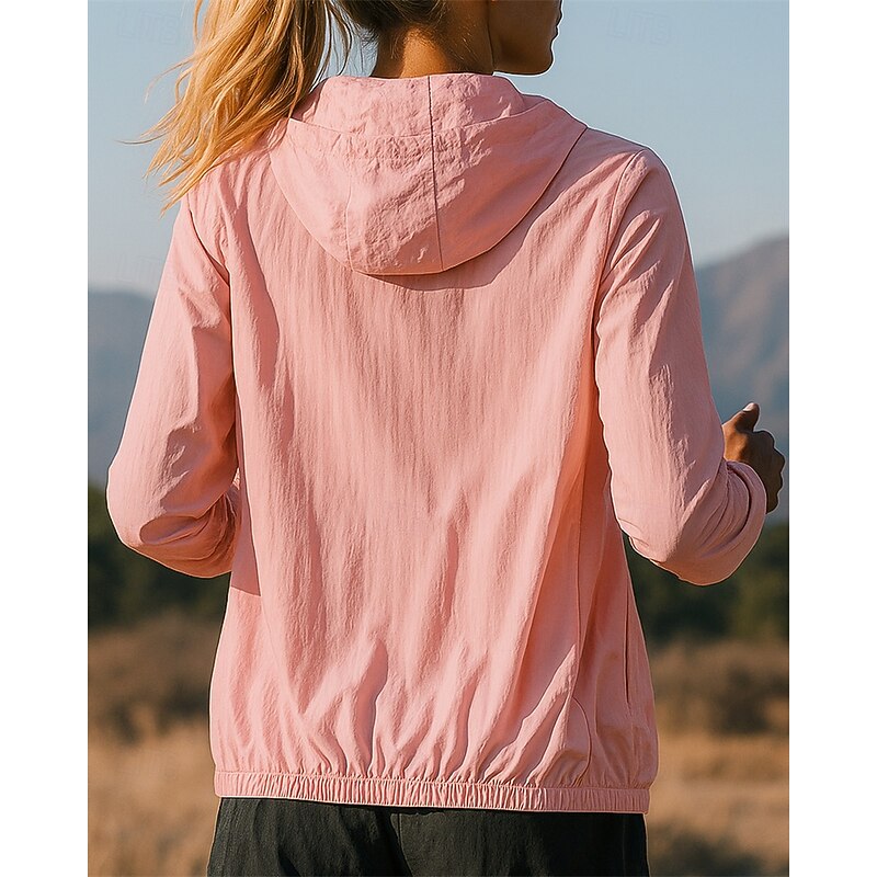 Women's Running Jacket Outdoor Jacket Pockets Full Zip Long Sleeve Outerwear Athletic Fall Solid Colored Waterproof Sun Protection Windproof Lightweight Fishing Hiking Running Sportswear Activewear2