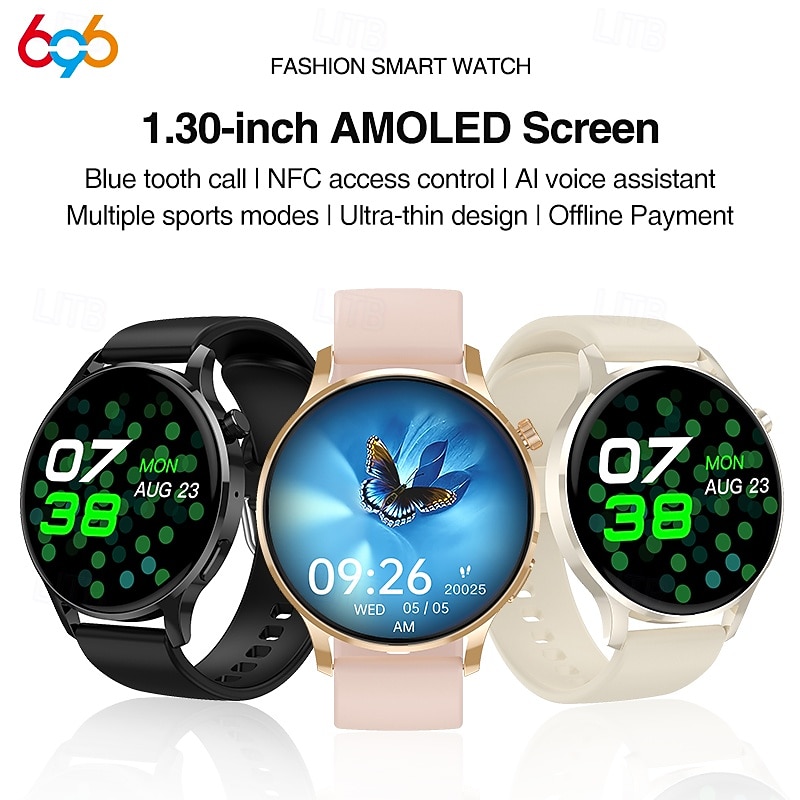 Watch3 Pro Smart Watch 1.3 inch Smartwatch Fitness Running Watch Bluetooth Pedometer Call Reminder Activity Tracker Sleep Tracker Heart Rate Monitor Compatible with IP 67 Women Heart Rate Monitor