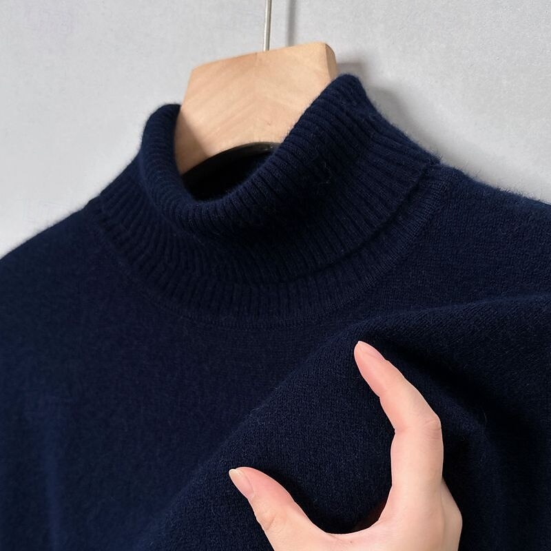 Men's Pullover Sweater Jumper Knit Sweater Ribbed Knit Regular Tops Knitted Plain Turtleneck Fashion Basic Vacation Daily Wear Clothing Apparel Winter Autumn Camel Wine M L XL3