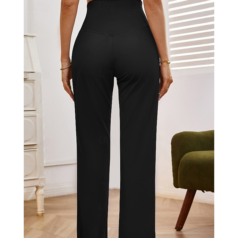 Women's Slacks Straight Streetwear Casual Full Length Natural Plain Pocket Elastic Waist Comfy Street Holiday Daily Wear Dark-Gray Apricot Black off-white Fall Regular Fit3