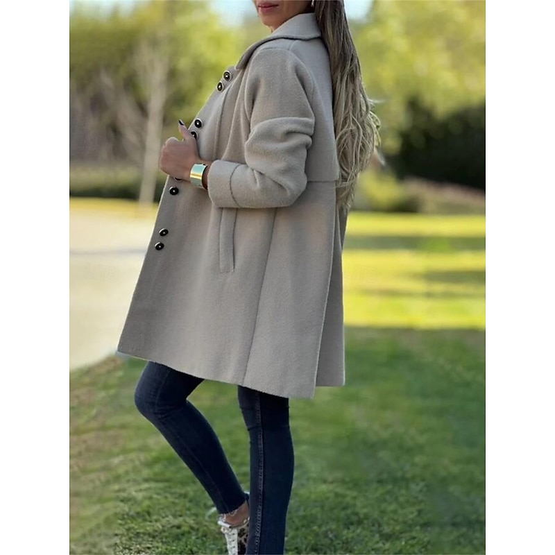 Women's Coat Comfortable Breathable Pocket Fashion Daily Plain Outdoor Casual Daily Single Breasted Regular Lapel Regular Fit Long Sleeve Outerwear Black Red Apricot Spring Fall3