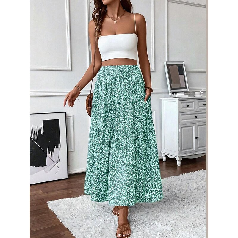 Women's Skirt Casual Maxi High Rise Skirts Amethyst Black Blue Green Summer Polyester4