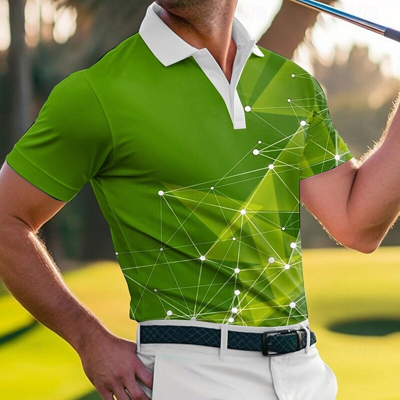 Men's Geometic Golf Polo Sports Polo Shirts Short Sleeve Polo Shirts Sportswear Athleisure Outdoor clothing Daily Wear 3D Print Buttons Summer Red Royal Blue Blue4