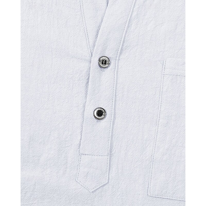 Men's Shirt Linen Shirt Popover Shirt Casual Shirt Cotton Shirt Plain Vacation Hawaiian Black White Yellow Light Purple Long Sleeve Band Collar Spring Fall Clothing Apparel Pocket3