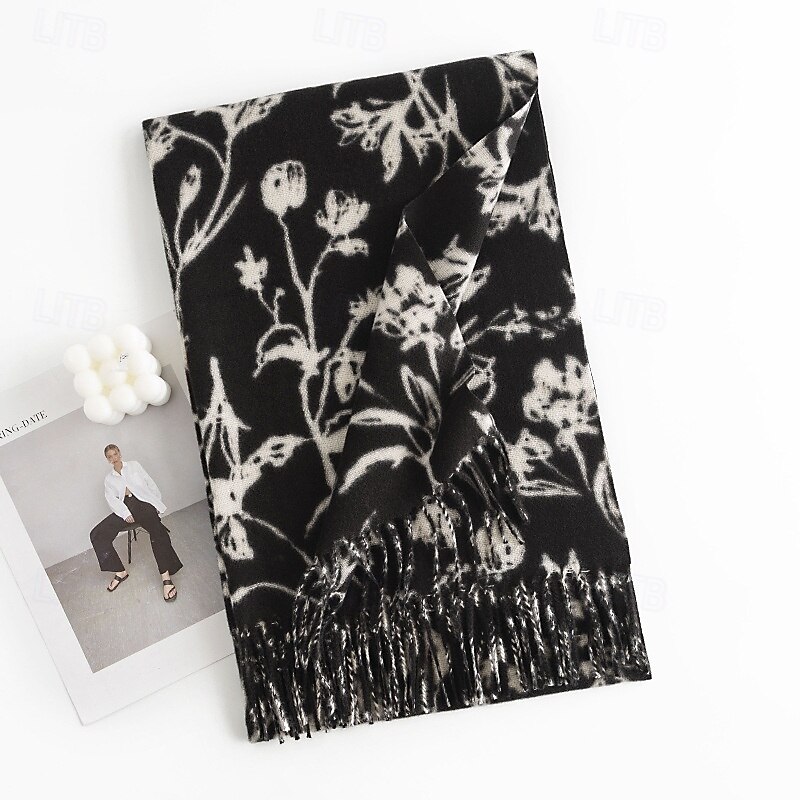 Women's Rectangle Scarf Street Daily Date Black Orange Scarf Flower3