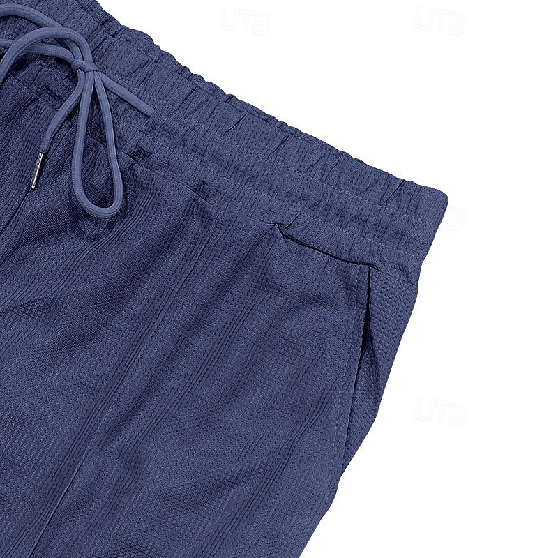 Men's Waffle Polo Shirts Polo Shirts Daily Wear Beach Lapel Short Sleeve Fashion Hawaiian Plain 2 Piece Summer Spring Regular Fit Wine Depression Green Black White Navy Blue Blue Waffle Polo Shirts4