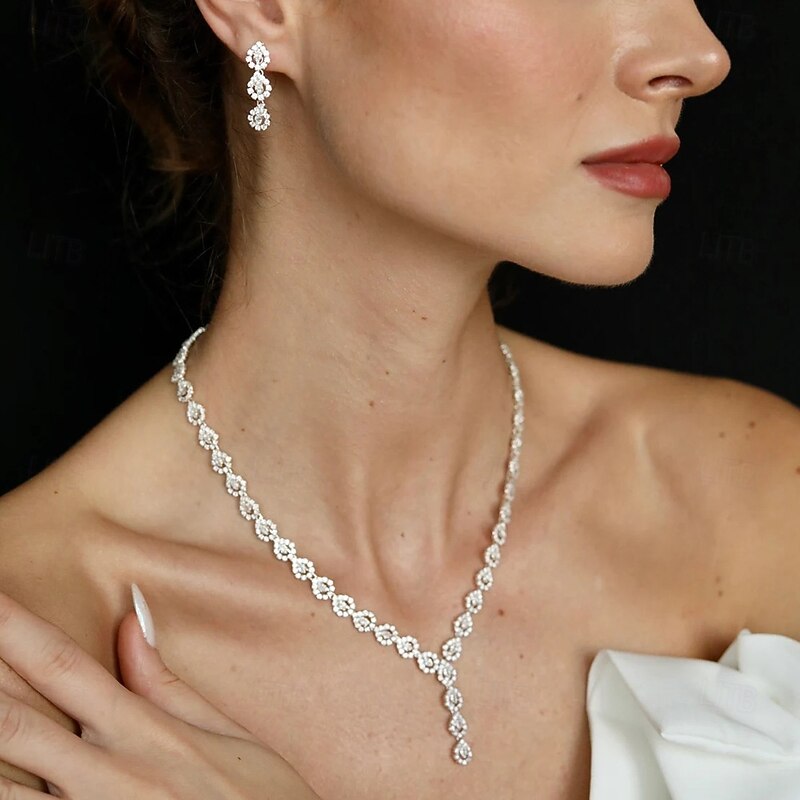 Bridal Jewelry Sets Three-piece Suit Imitation Diamond 1 Necklace 1 Bracelet Earrings Women's Vintage Fashion Personalized Lovely Classic Love Precious Jewelry Set For Wedding Work Gift2