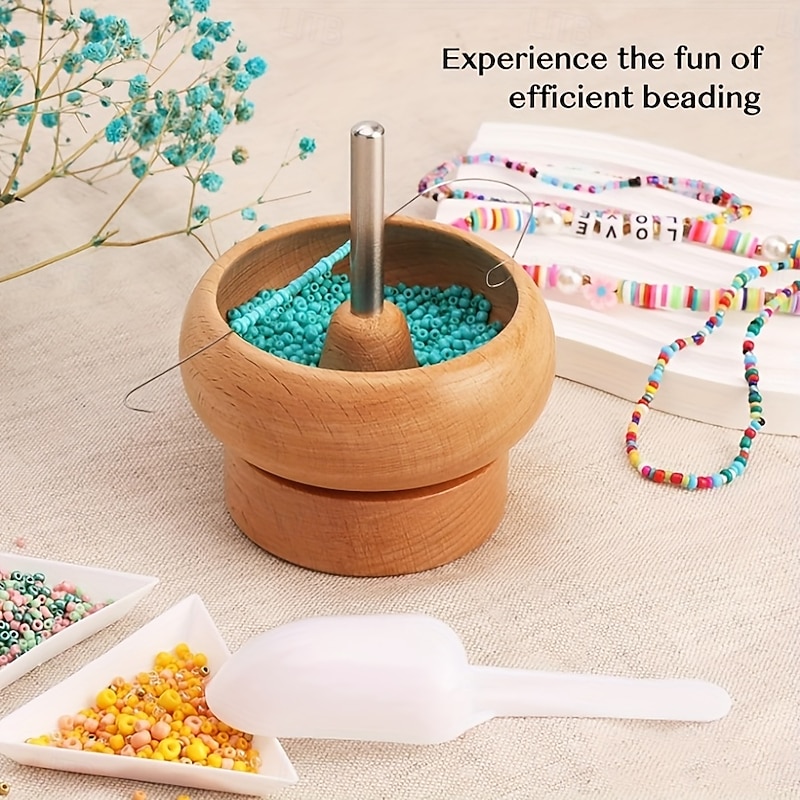 Effortless Wooden Bead Spinner for DIY Jewelry Making  Handcrafted Wooden Bracelet Spinner with Metal Beading Needle Perfect for Creating Colorful Seed & Clay Bead Bracelets4
