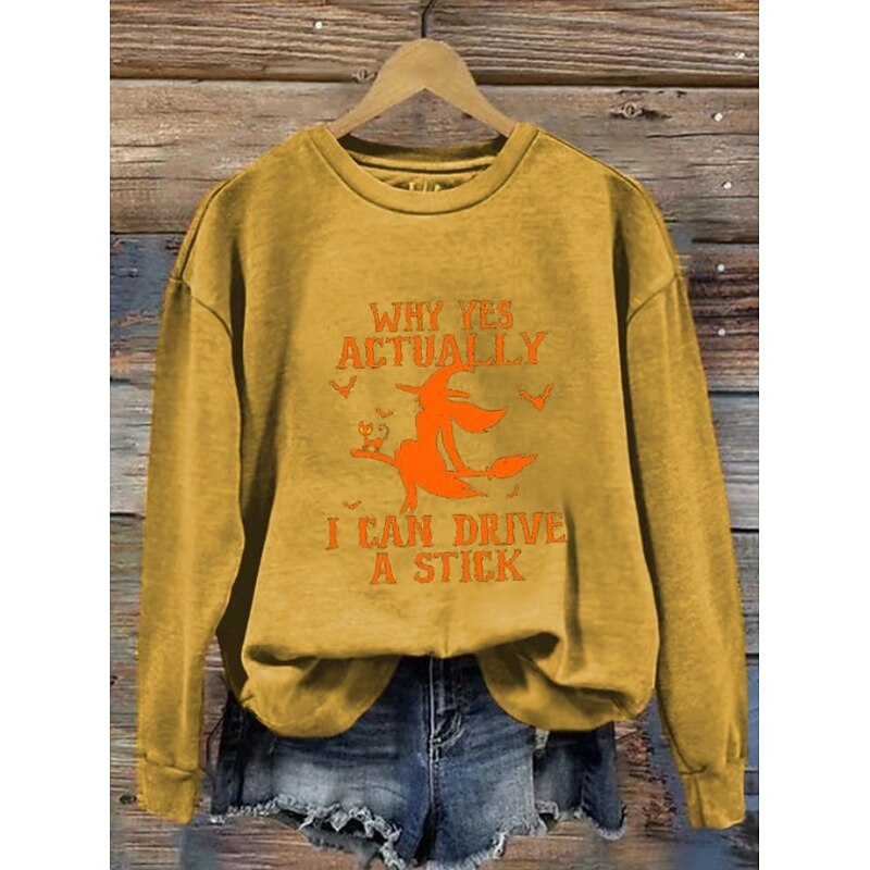 Halloween Women's Pullover Sweatshirt Witch Graphic Fashion Casual Long Sleeve Crew Neck Round Neck Regular Tops Street Dailywear Casual Print Black White Yellow Red Orange Fall Winter4
