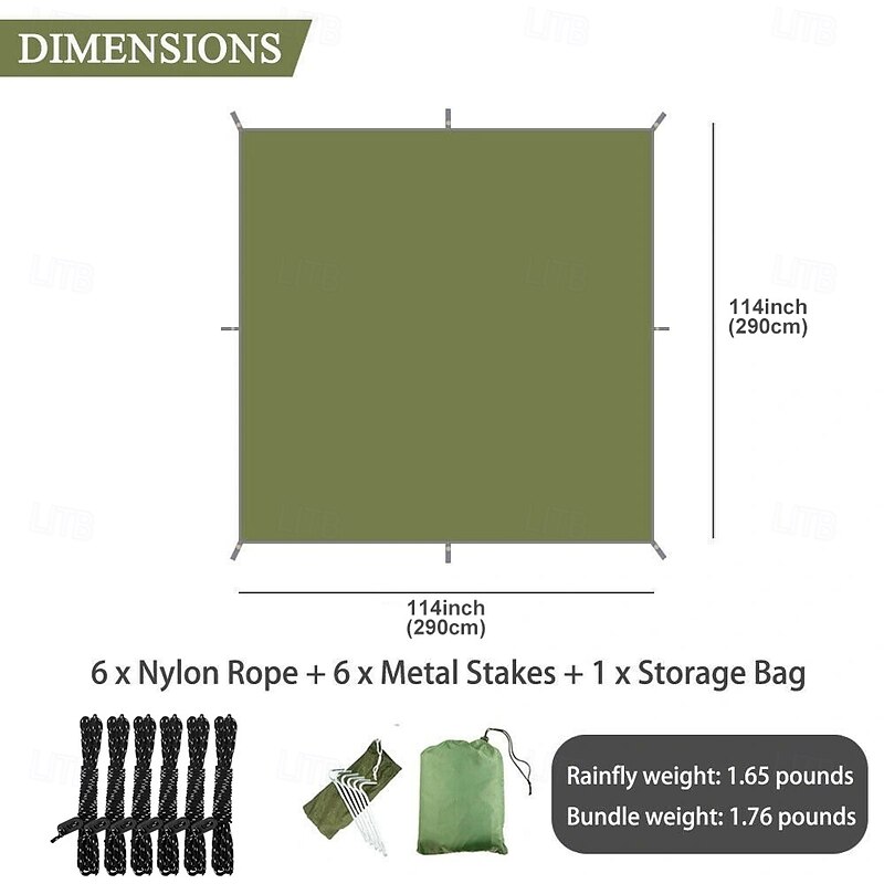 Versatile Waterproof Camping Hammock Tarp - 114x114 Rain Fly Sun Shade & Backpacking Shelter with Guy Lines & Stakes - Perfect for Outdoor Adventures2