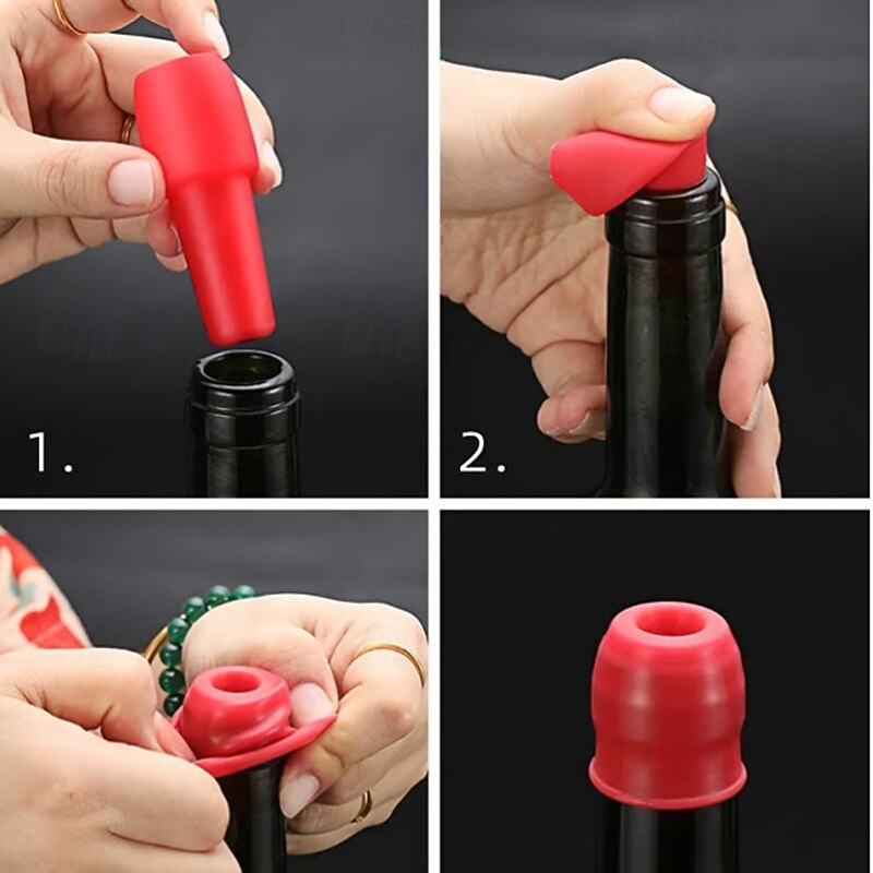 6pcs Reusable Sparkling Wine Bottle Stopper, Silicone Wine Stoppers with Dual Seal, Leakproof Airtight Preservation Plugs for Red Wine Champagne Beer2