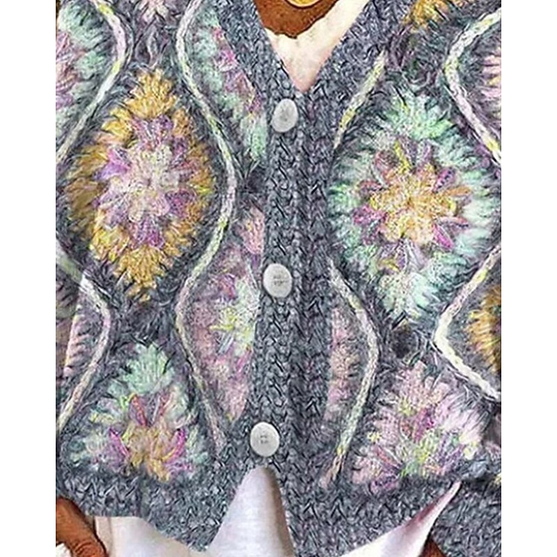 Women's Sweater Cardigan Fashion Streetwear Daily Argyle Ribbed V Neck Knitted Print Long Sleeve Regular Tops Knit Holiday Going out Weekend Dark Blue Fall Winter3