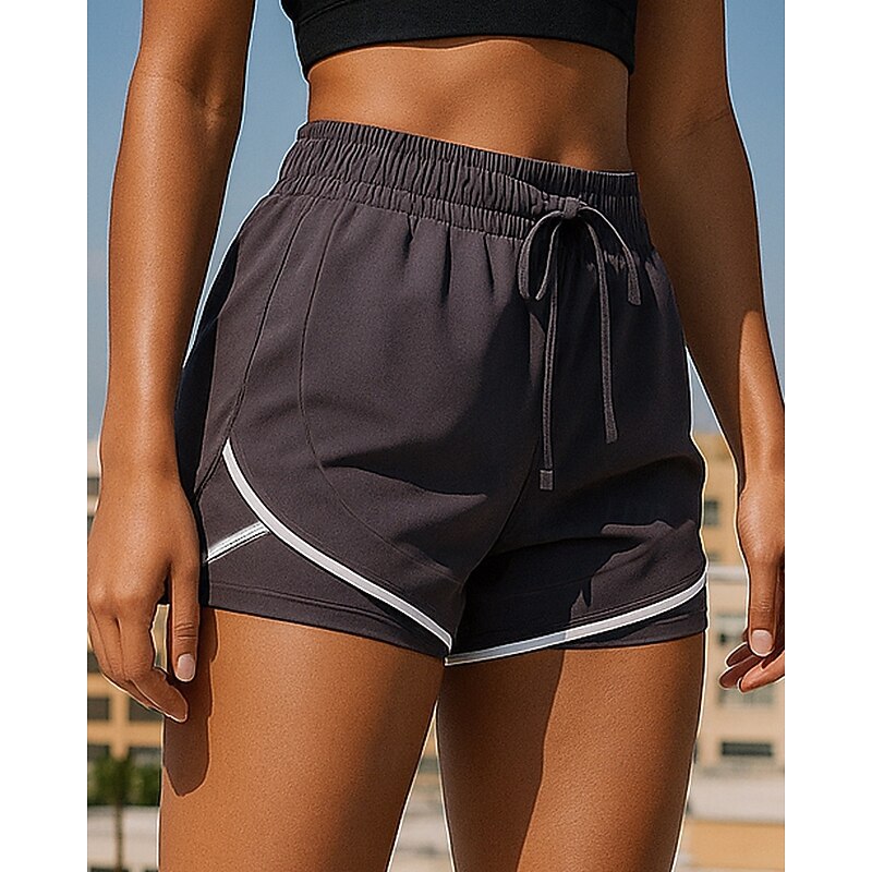 Women's Running Shorts With Tights Workout Shorts 2 in 1 Drawstring High Waist Bottoms Athleisure Gym Workout Elastic Breathable Gym Workout Outdoor Running Regular Fit Sportswear Activewear Solid2
