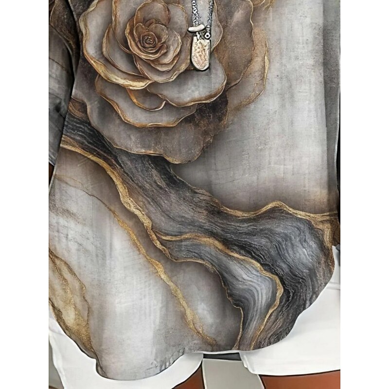 Women's Shirt Marble Rose Vintage Daily Casual Long Sleeve V Neck Regular Tops Daily Holiday Buttons Print Gray Spring Fall2