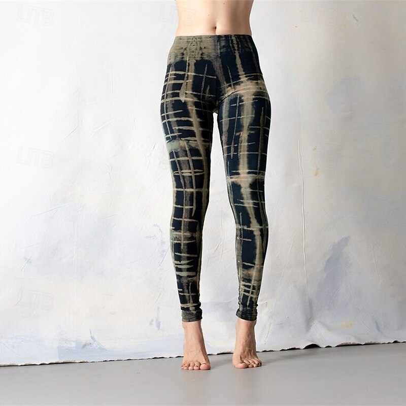 Women's Pants Trousers Leggings Cozy Leggings Streetwear Casual Full Length High Waist Geometic Elastic Waist Print Breathability Comfortable Stretchy Vacation Street Daily Wear Black Khaki Spring3