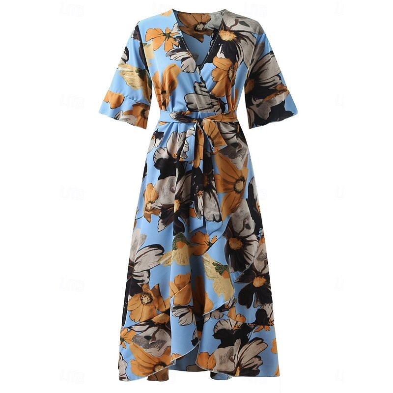 Women's Plus Size Casual Dress Floral V Neck Short Sleeve Summer Spring Elegant Fashion Modern Casual Maxi long Dress Daily Holiday Dress2