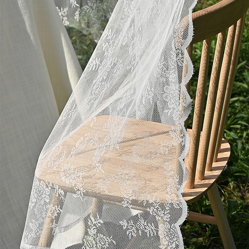 Curtain Drapes European-Style White Lace Sheer Curtains - Semi-Blackout Ready-Made Drapes for Bedroom & Living Room, Country Cottage Decor2