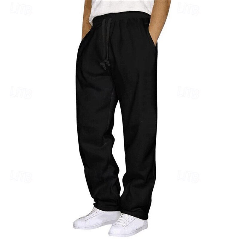 Men's Athletic Pants Sweatpants Trousers Straight Leg Sweatpants Pocket Elastic Waist Drawstring Plain Comfort Sports Outdoor Daily Fashion Casual Black White Micro-elastic2