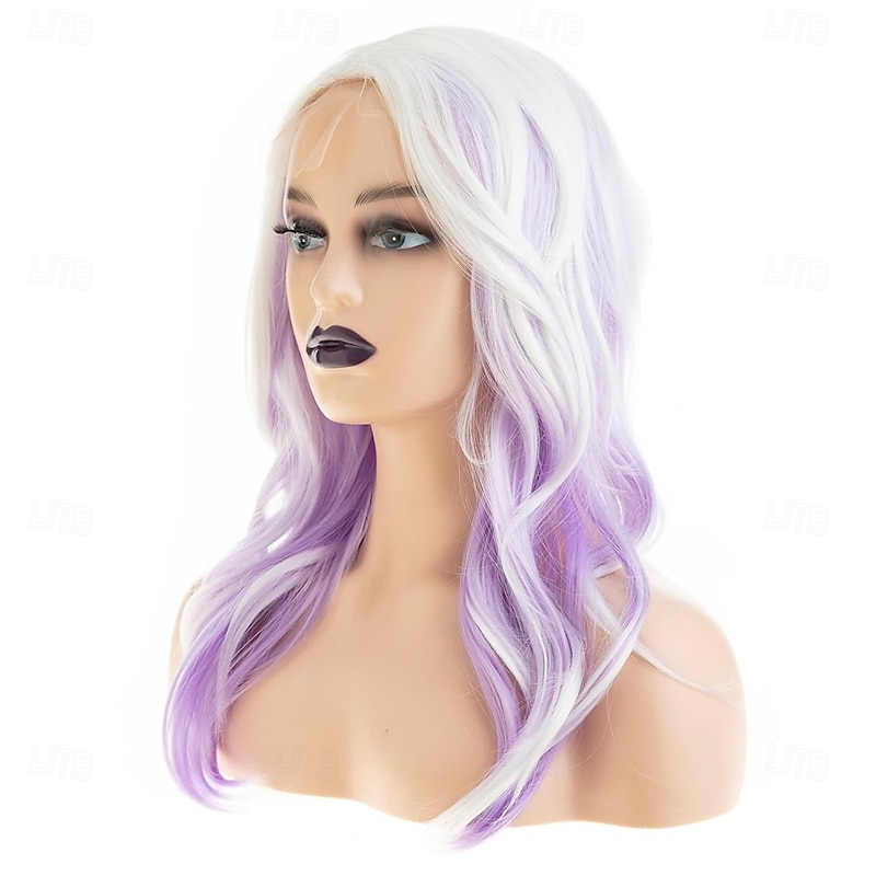 Long Wavy White Purple Wigs for Women Synthetic Side Part Halloween Cosplay Replacement Hair Wig3