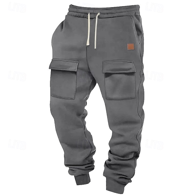 Men's Sweatpants Joggers Trousers Cargo Sweatpants Baggy Pants Elastic Waist Drawstring Front Pocket Plain Comfort Breathable Full Length Outdoor Daily Going out Vacation Fashion Black Dark Gray3