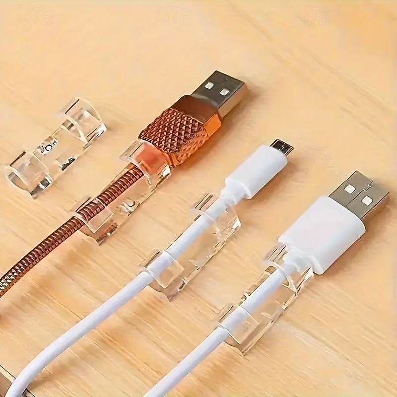 100pcs Transparent Adhesive Cable Clips for Power Cord Management, Durable Clear Plastic Wire Organizers, Wall and Under-Desk Cable Holders, Multipurpose for Home, Office & School4