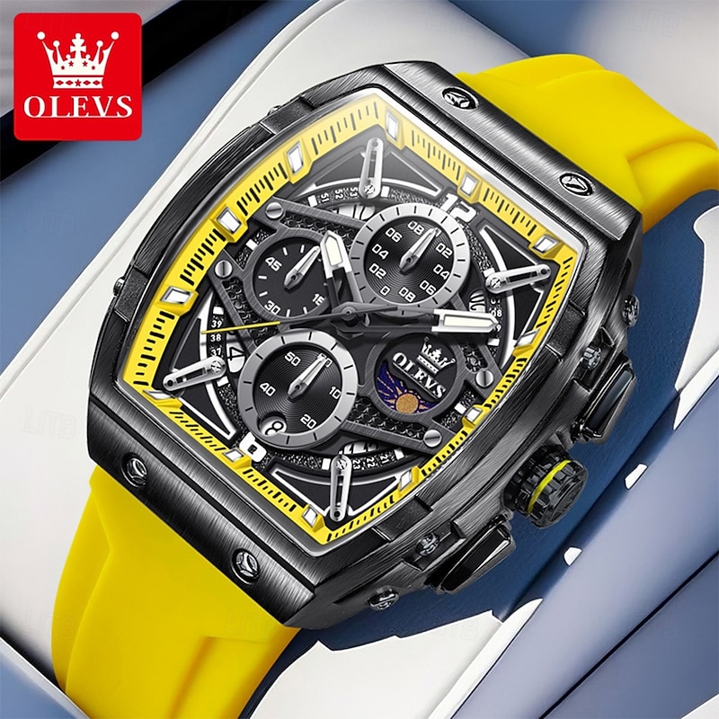 OLEVS Men Quartz Watch Luxury Large Dial Fashion Business Luminous Calendar Chronograph Waterproof Silicone Watch2