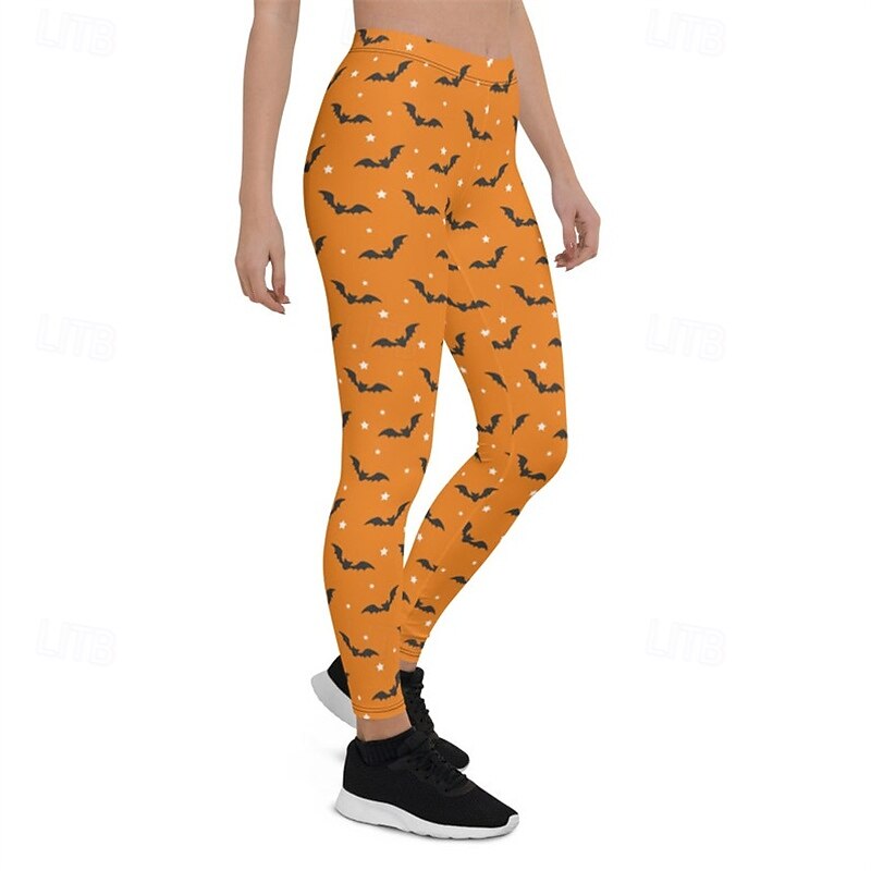 Women's Pants Trousers Leggings Cozy Leggings Streetwear Casual Full Length High WaistPantsHalloween Bat Elastic Waist Print Breathability Comfortable Stretchy Vacation Street Daily Wear Orange3