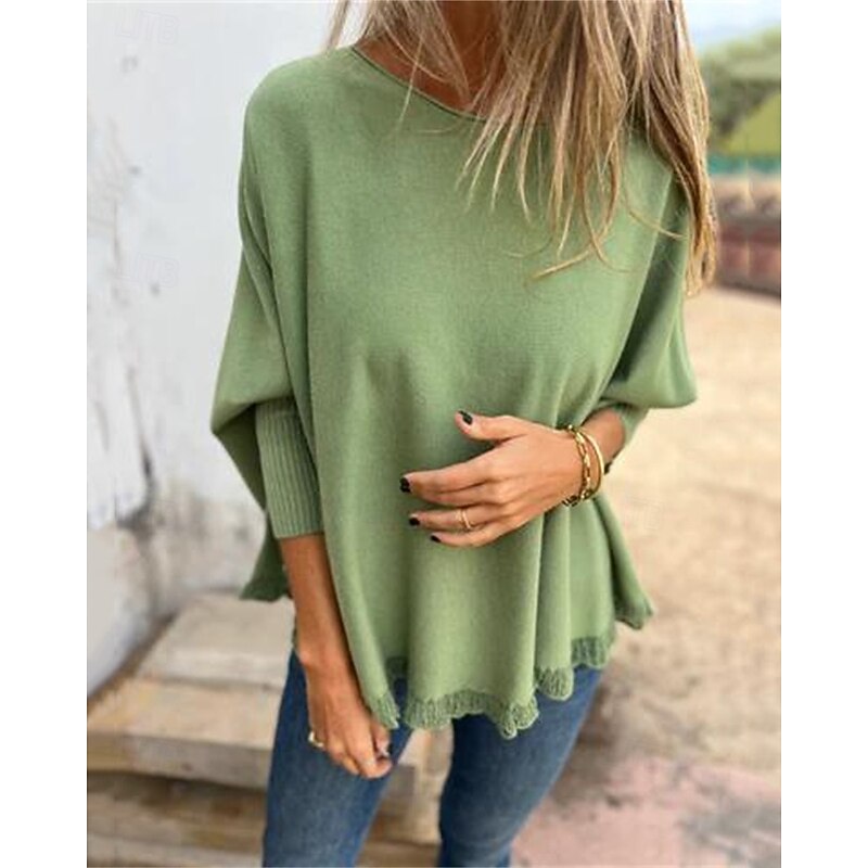 Women's Sweater Pullover Daily Stylish Casual Solid Color Ribbed Crew Neck Knitted Long Sleeve Regular Tops Knit Daily Holiday Going out Black Pink Fall Winter3