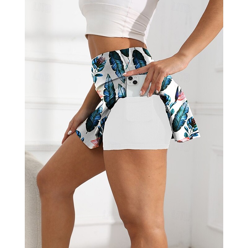 Women's Yoga Shorts Workout Shorts with Pockets Tummy Control High Waist Gym Athletic Pilates Bottoms Printing White Sports Activewear Tight Fit